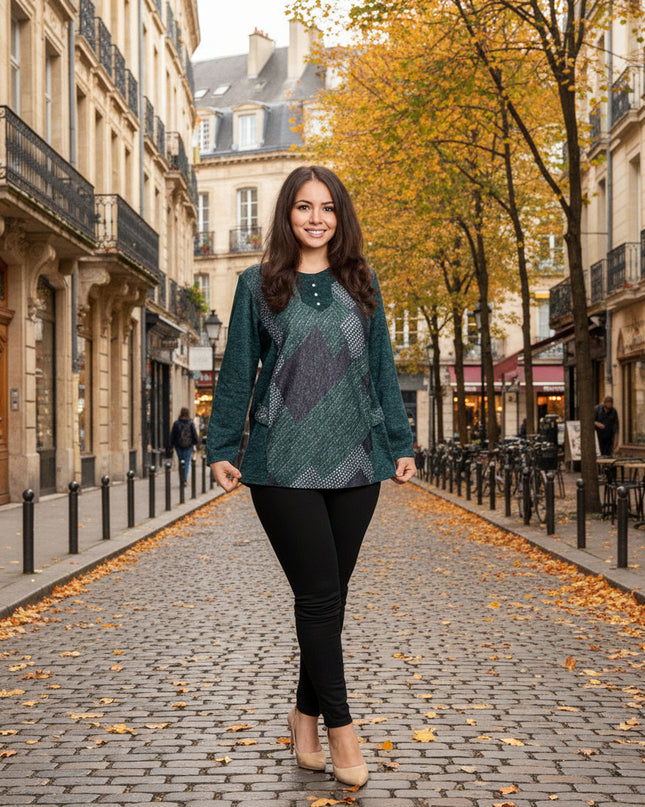 Tunică lejeră în mărimi mari cu accente din piele