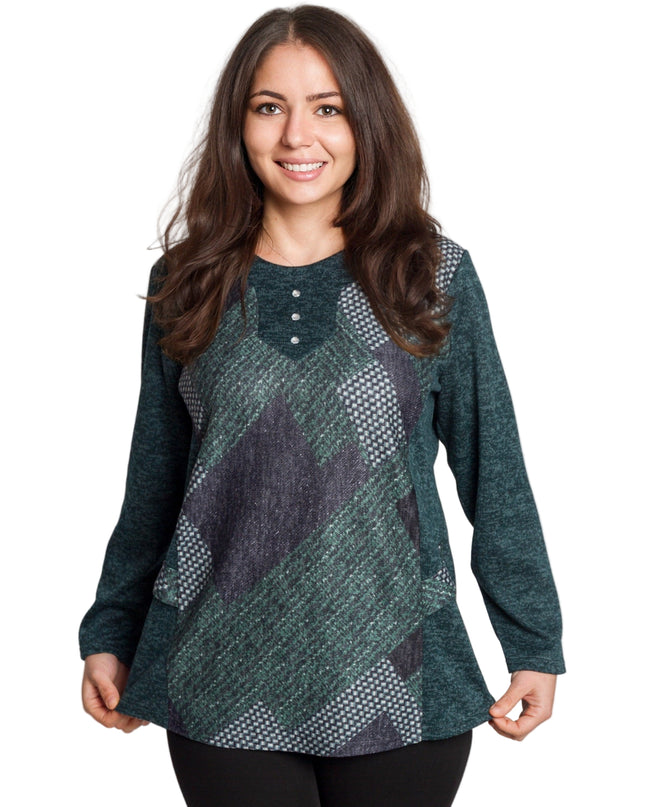 Tunică lejeră în mărimi mari cu accente din piele