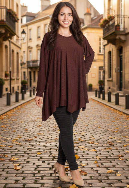 Tunică lejeră în mărimi mari cu accente din piele