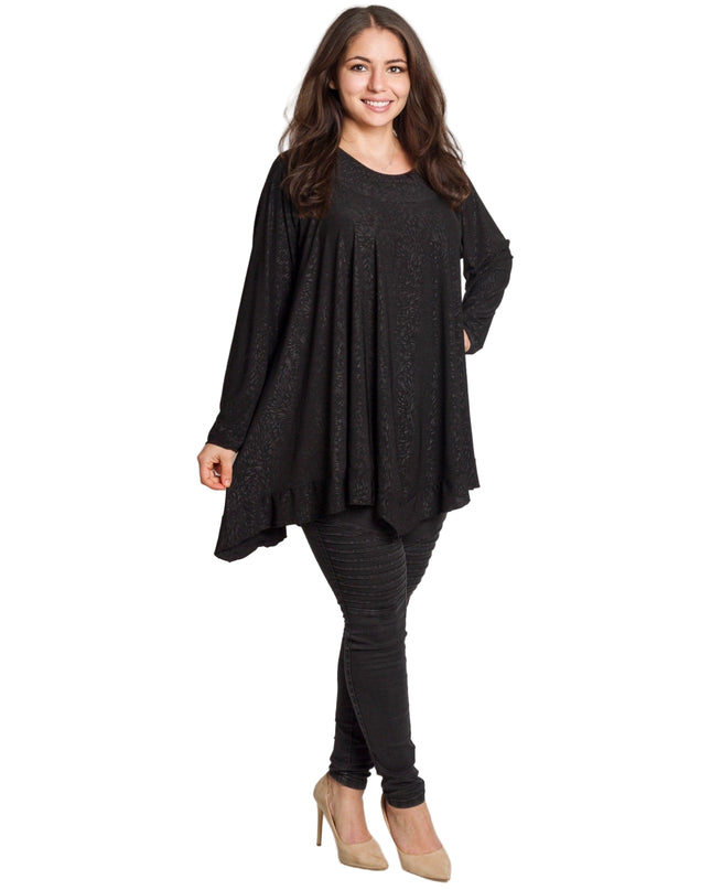 Tunică lejeră în mărimi mari cu accente din piele