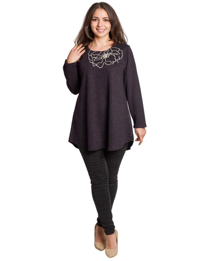 Tunică lejeră în mărimi mari cu accente din piele