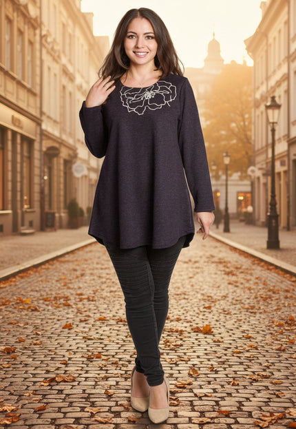 Tunică lejeră în mărimi mari cu accente din piele