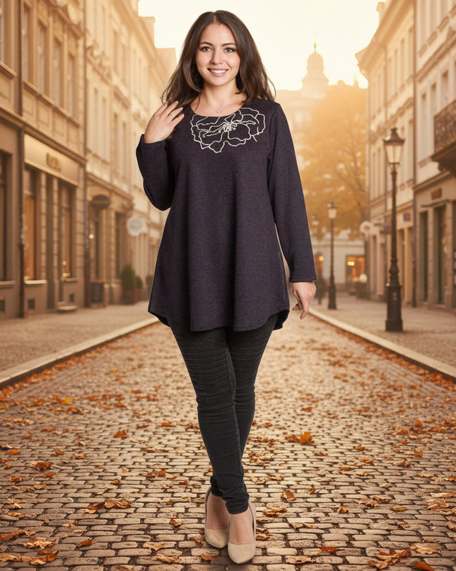 Tunică lejeră în mărimi mari cu accente din piele