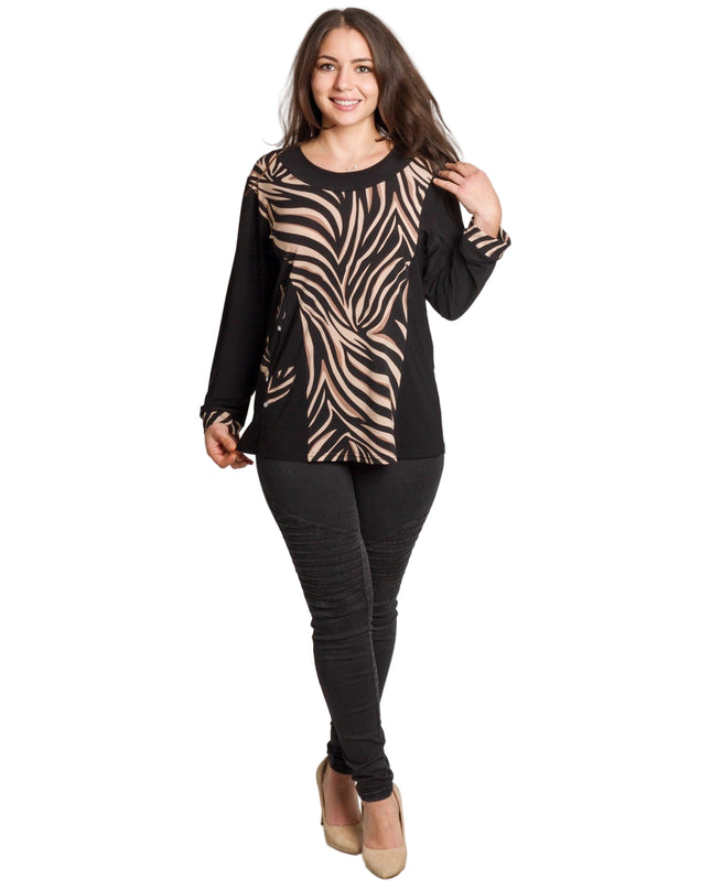 Tunică lejeră în mărimi mari cu accente din piele