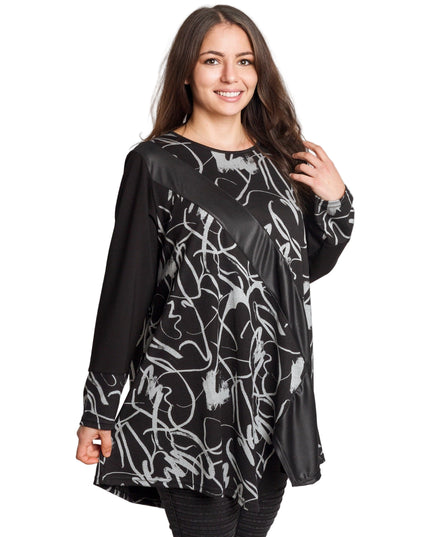 Tunică lejeră în mărimi mari cu accente din piele