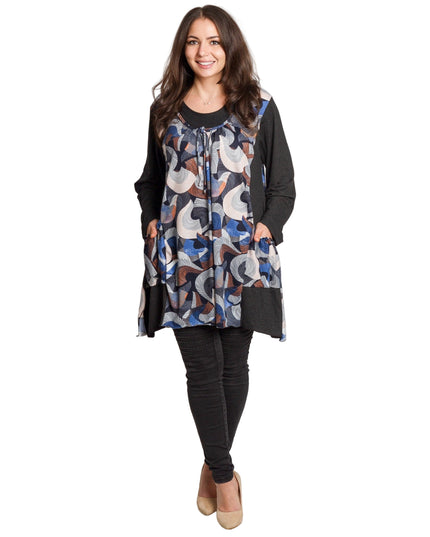 Tunică colorată, decupată, cu buzunare, în mărimi mari
