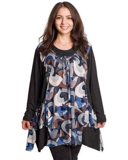 Tunică colorată, decupată, cu buzunare, în mărimi mari