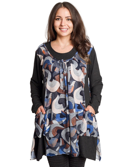 Tunică colorată, decupată, cu buzunare, în mărimi mari