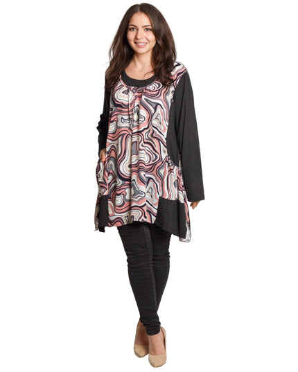 Tunică colorată, decupată, cu buzunare, în mărimi mari