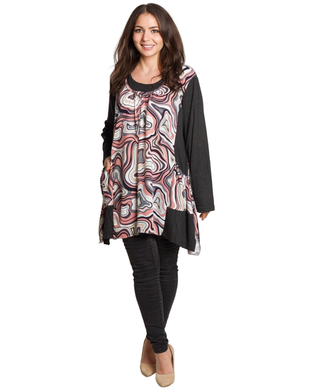 Tunică colorată, decupată, cu buzunare, în mărimi mari