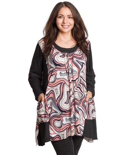 Tunică colorată, decupată, cu buzunare, în mărimi mari