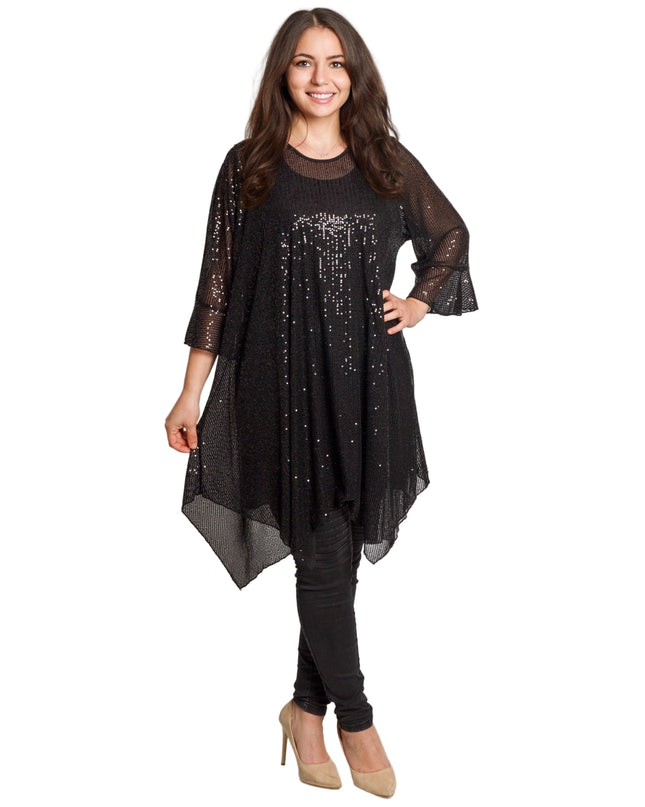 Tunică lejeră în mărimi mari cu accente din piele