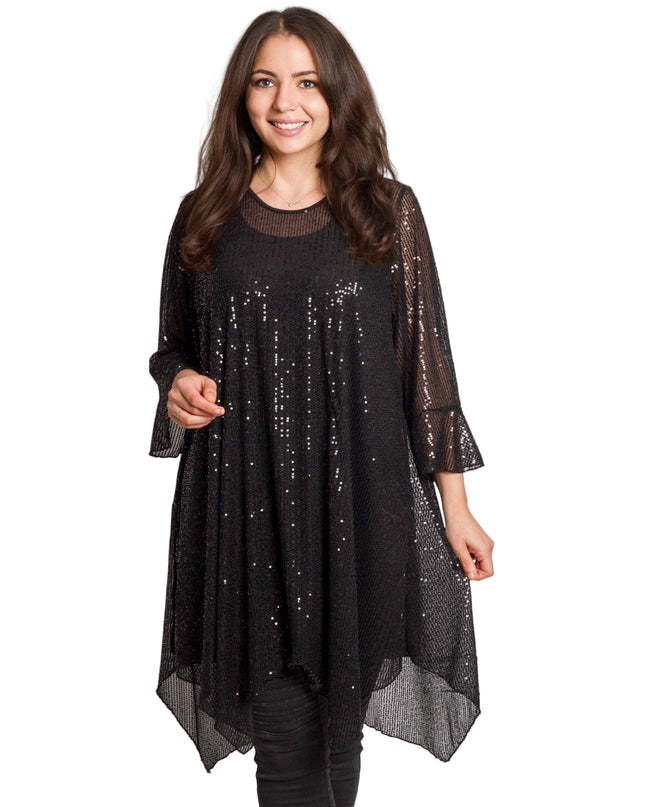 Tunică lejeră în mărimi mari cu accente din piele