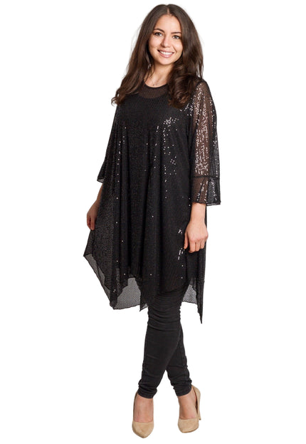 Tunică lejeră în mărimi mari cu accente din piele