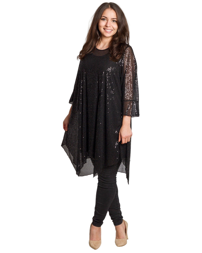 Tunică lejeră în mărimi mari cu accente din piele