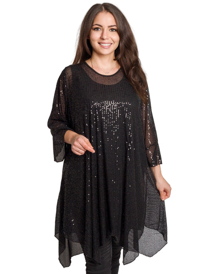 Tunică lejeră în mărimi mari cu accente din piele