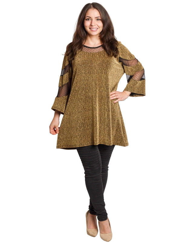 Tunică lejeră în mărimi mari cu accente din piele