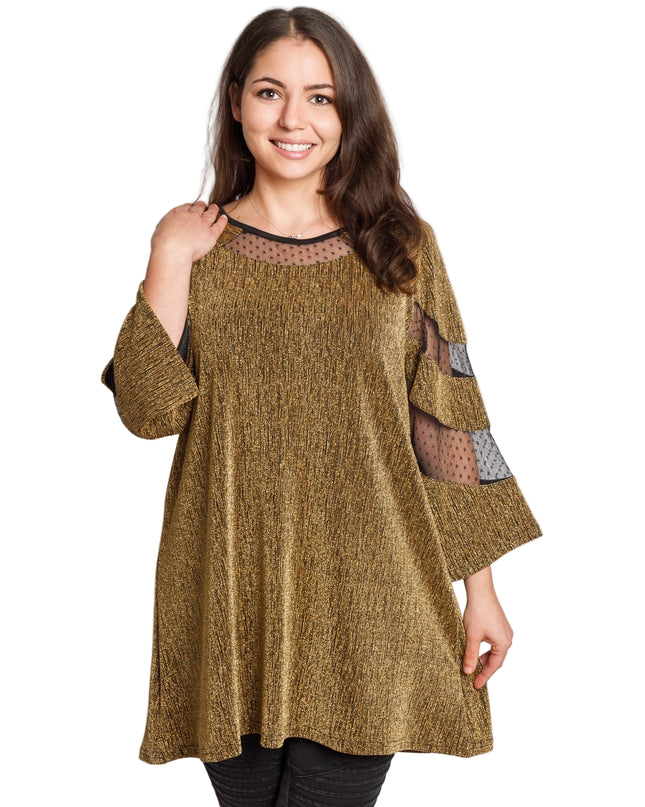 Tunică lejeră în mărimi mari cu accente din piele