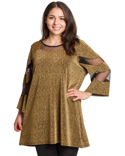 Tunică lejeră în mărimi mari cu accente din piele