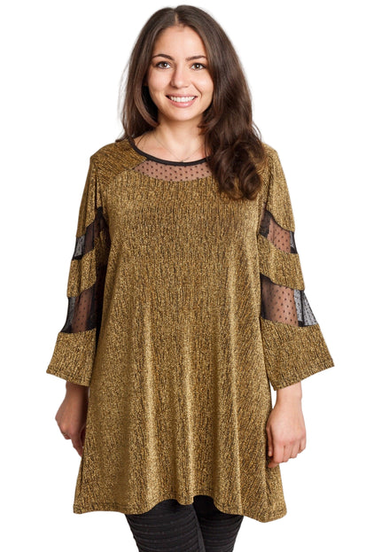 Tunică lejeră în mărimi mari cu accente din piele