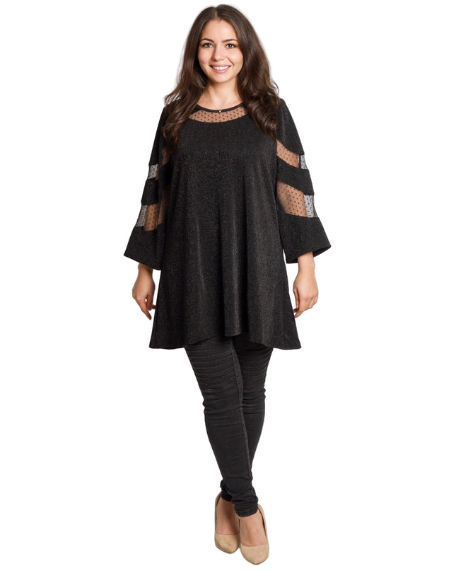 Tunică lejeră în mărimi mari cu accente din piele