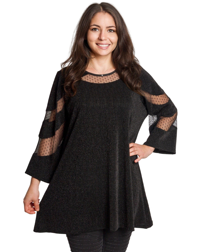 Tunică lejeră în mărimi mari cu accente din piele