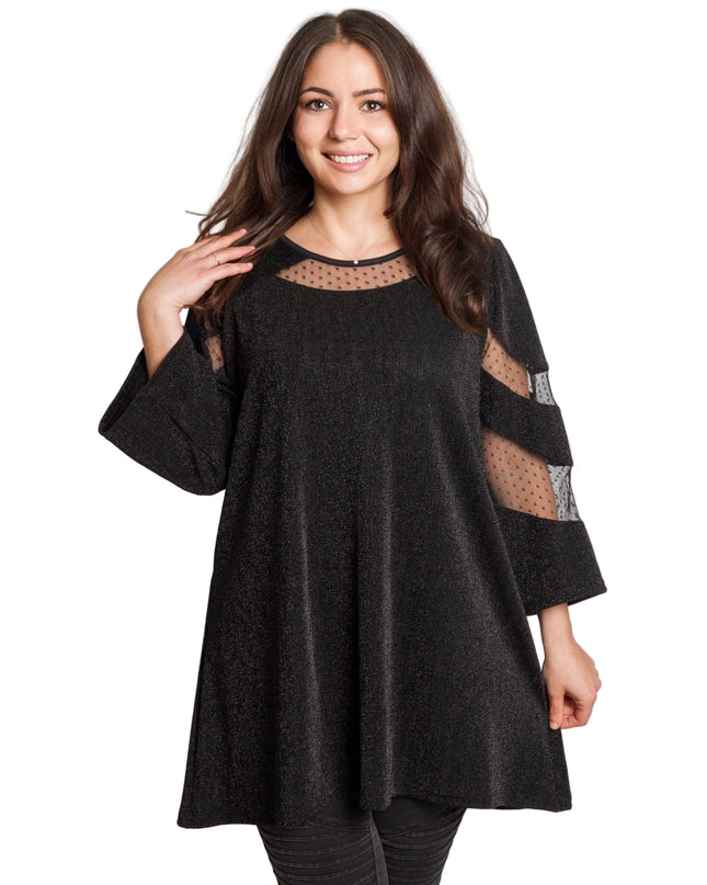 Tunică lejeră în mărimi mari cu accente din piele