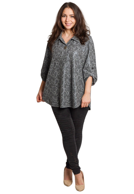 Tunică maxi formală cu un decolteu spectaculos și șifon cu imprimeu alb-negru