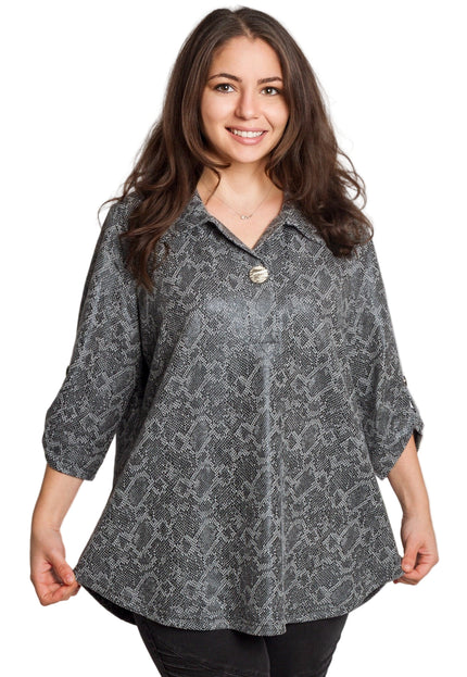 Tunică maxi formală cu un decolteu spectaculos și șifon cu imprimeu alb-negru