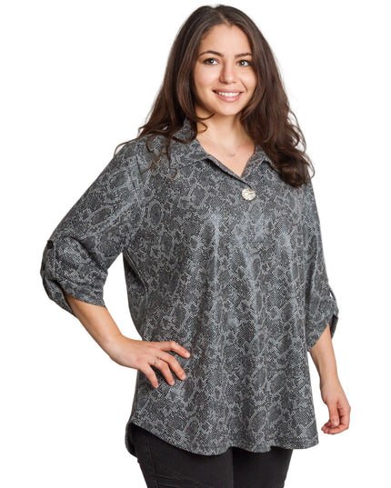 Tunică maxi formală cu un decolteu spectaculos și șifon cu imprimeu alb-negru