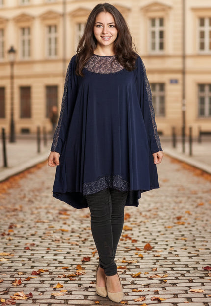Tunică lejeră în mărimi mari cu accente din piele