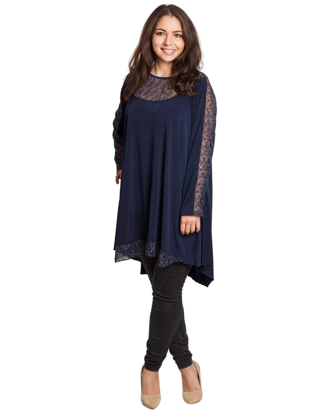 Tunică lejeră în mărimi mari cu accente din piele