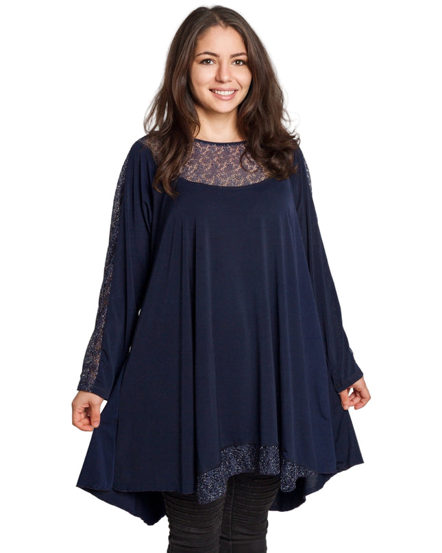 Tunică lejeră în mărimi mari cu accente din piele