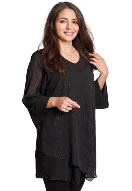 Tunică lejeră în mărimi mari cu accente din piele