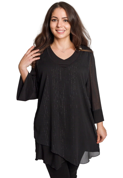 Tunică lejeră în mărimi mari cu accente din piele