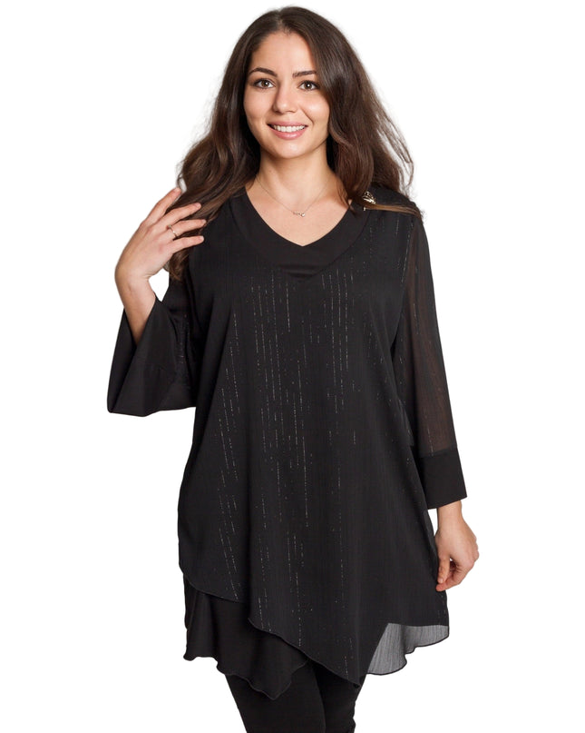 Tunică lejeră în mărimi mari cu accente din piele