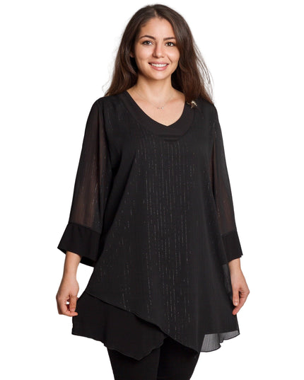 Tunică lejeră în mărimi mari cu accente din piele