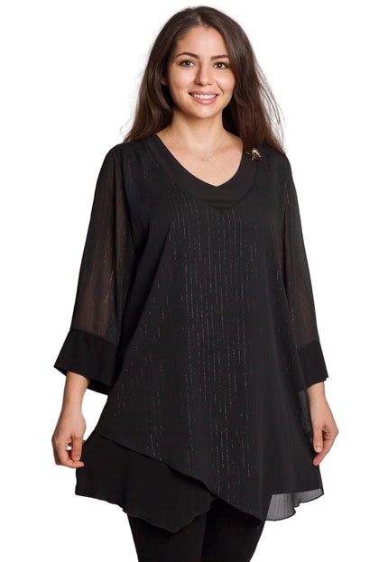 Tunică lejeră în mărimi mari cu accente din piele