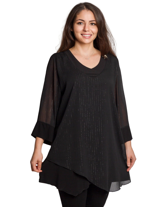 Tunică lejeră în mărimi mari cu accente din piele