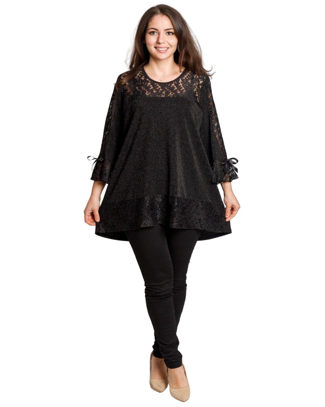 Tunică lejeră în mărimi mari cu accente din piele