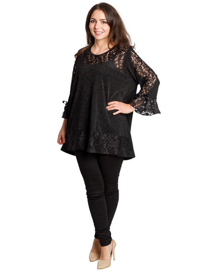 Tunică lejeră în mărimi mari cu accente din piele