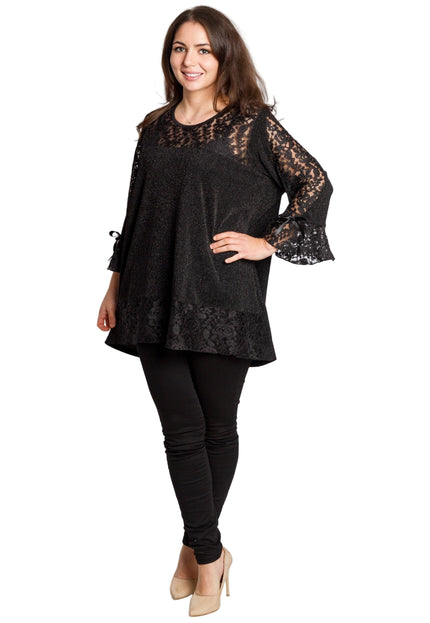 Tunică lejeră în mărimi mari cu accente din piele