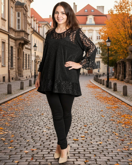 Tunică lejeră în mărimi mari cu accente din piele