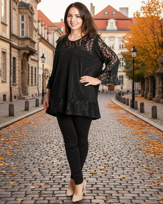 Tunică lejeră în mărimi mari cu accente din piele