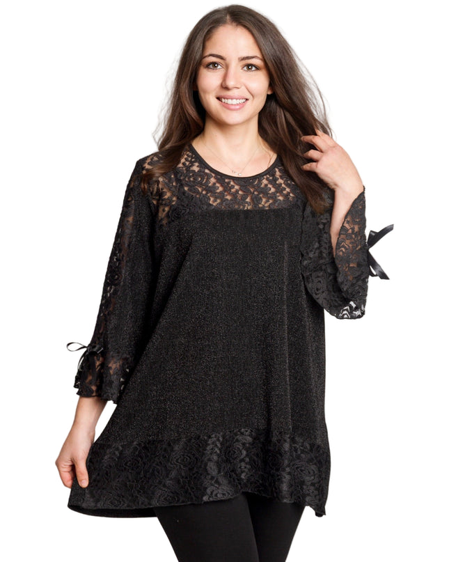 Tunică lejeră în mărimi mari cu accente din piele