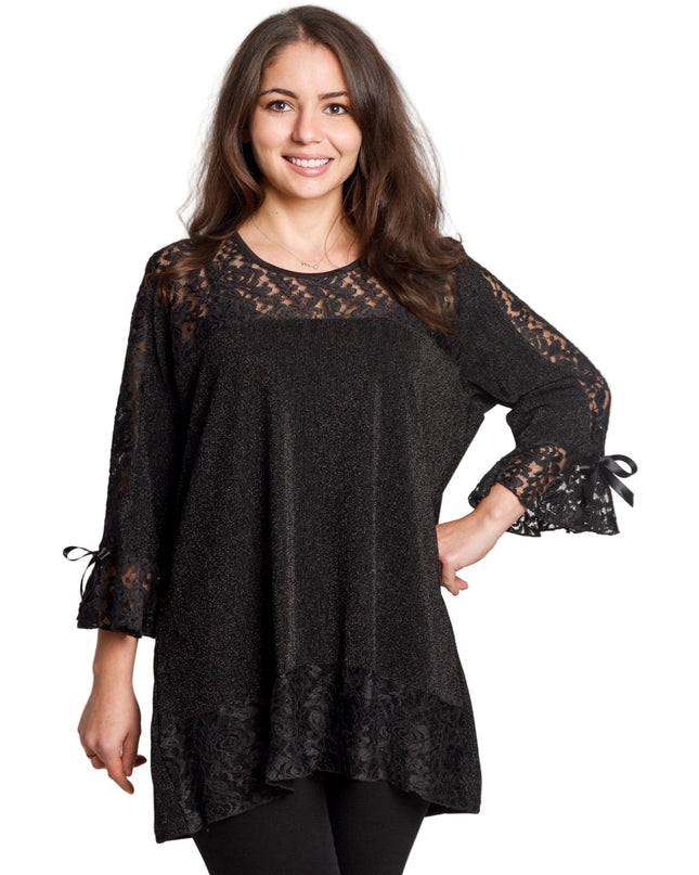 Tunică lejeră în mărimi mari cu accente din piele