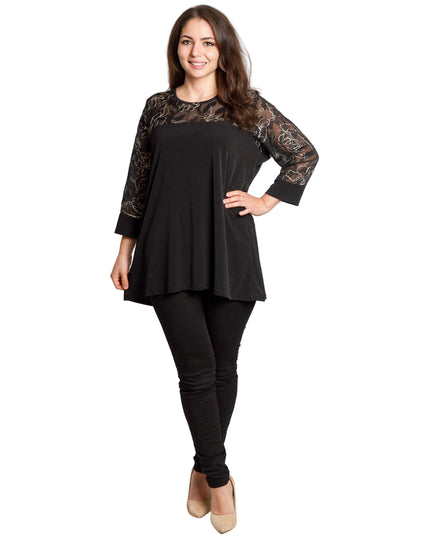 Tunică lejeră în mărimi mari cu accente din piele