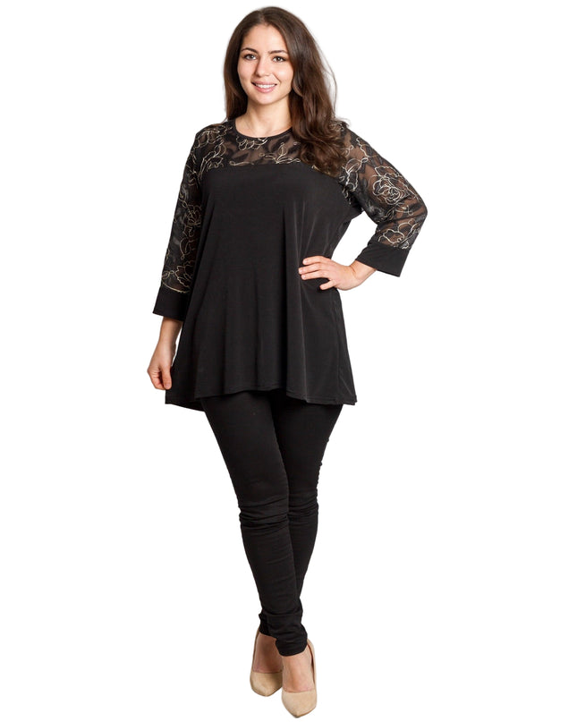 Tunică lejeră în mărimi mari cu accente din piele