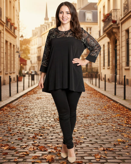 Tunică lejeră în mărimi mari cu accente din piele