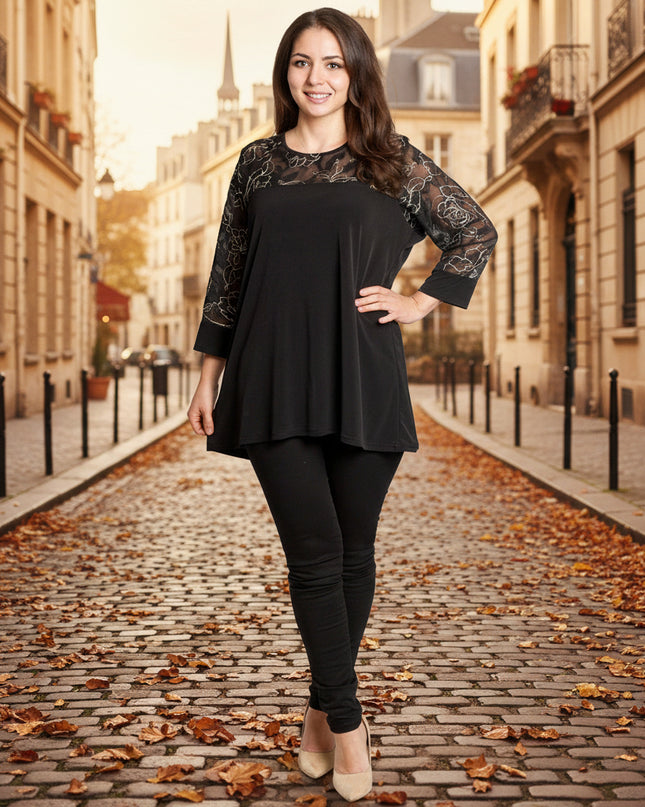 Tunică lejeră în mărimi mari cu accente din piele